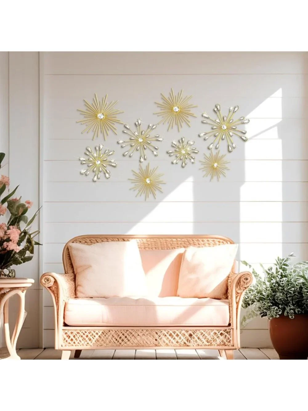 8 Pcs Gold Starburst Wall Art Set, 3D Crystal Teardrop Sculptures for Home Decor